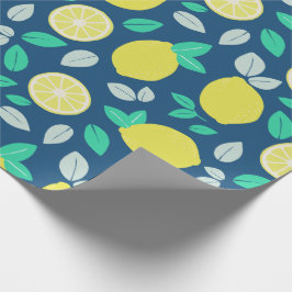 Summer Lemon Pattern in Navy Blue Cadeaupapier