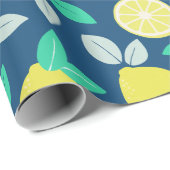 Summer Lemon Pattern in Navy Blue Cadeaupapier (Rol Hoek)