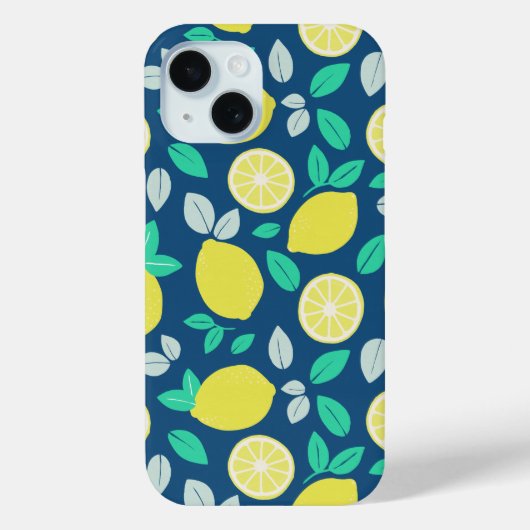 Summer Lemon Pattern in Navy Blue Case-Mate iPhone Case (Achterkant)