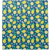Summer Lemon Pattern in Navy Blue Douchegordijn (Voorkant)