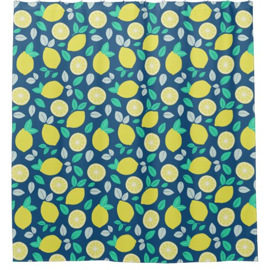 Summer Lemon Pattern in Navy Blue Douchegordijn (Voorkant)