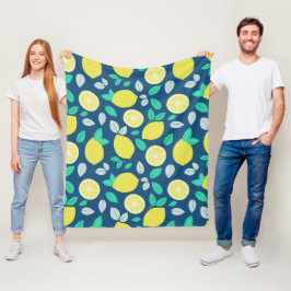 Summer Lemon Pattern in Navy Blue Fleece Deken