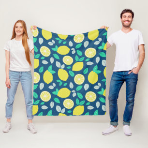 Summer Lemon Pattern in Navy Blue Fleece Deken