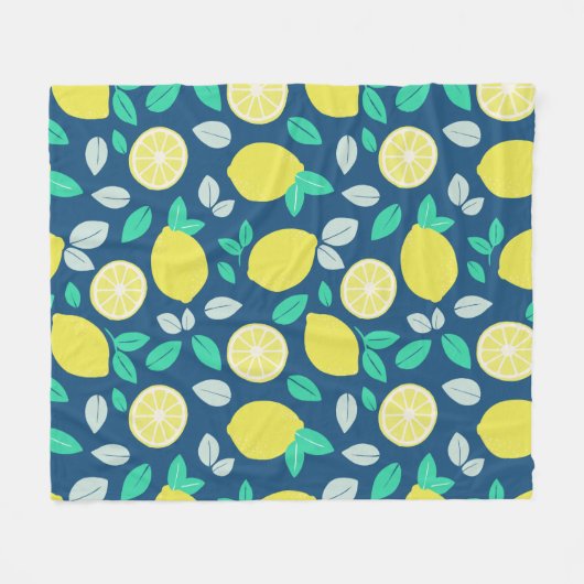 Summer Lemon Pattern in Navy Blue Fleece Deken (Voorkant (Horizontaal))