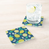 Summer Lemon Pattern in Navy Blue Glazen Onderzetter (Schuin)