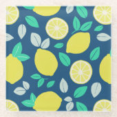 Summer Lemon Pattern in Navy Blue Glazen Onderzetter (Voorkant)