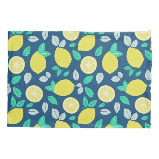 Summer Lemon Pattern in Navy Blue Kussensloop (Achterkant)