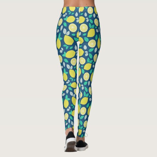 Summer Lemon Pattern in Navy Blue Leggings (Achterkant)