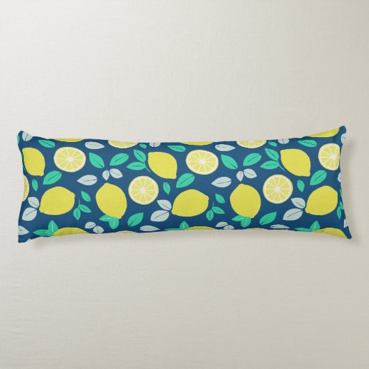 Summer Lemon Pattern in Navy Blue Lichaamskussen (Achterkant)