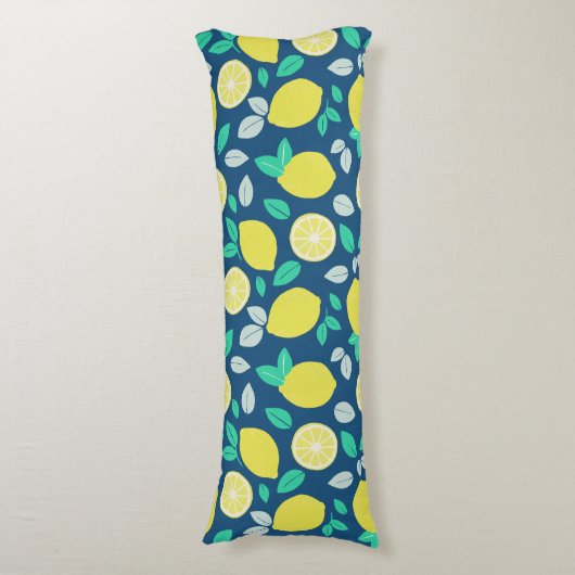 Summer Lemon Pattern in Navy Blue Lichaamskussen (Voorkant Verticaal)