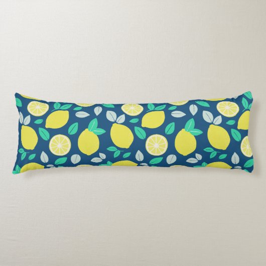 Summer Lemon Pattern in Navy Blue Lichaamskussen (Voorkant)
