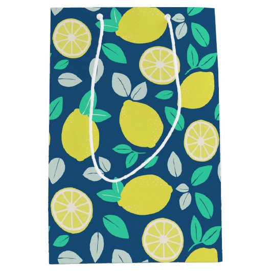 Summer Lemon Pattern in Navy Blue Medium Cadeauzakje (Voorkant)