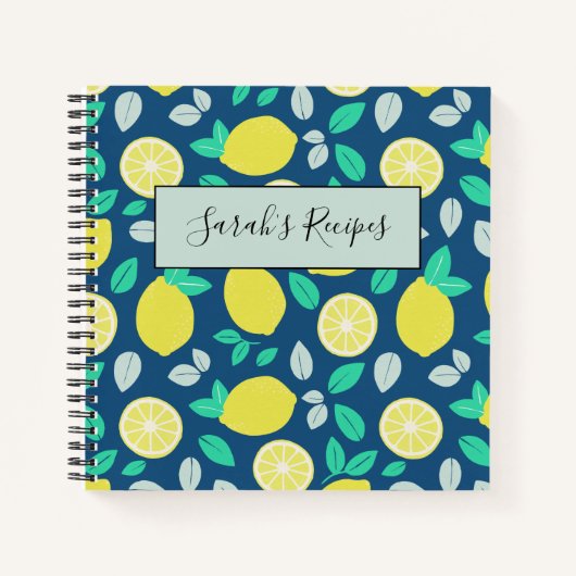 Summer Lemon Pattern in Navy Blue Notitieboek (Voorkant)
