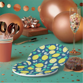 Summer Lemon Pattern in Navy Blue Papieren Bordje