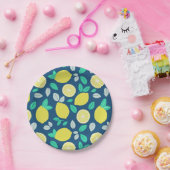 Summer Lemon Pattern in Navy Blue Papieren Bordje (Feest)