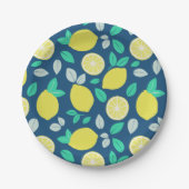 Summer Lemon Pattern in Navy Blue Papieren Bordje (Voorkant)