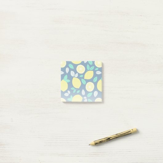 Summer Lemon Pattern in Navy Blue Post-it® Notes (Op bureau)