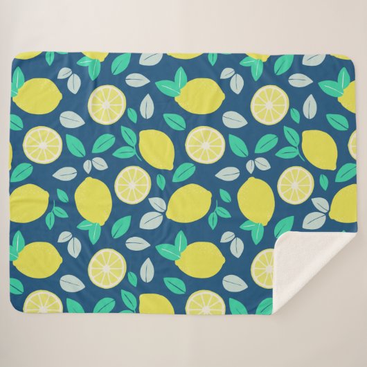 Summer Lemon Pattern in Navy Blue Sherpa Deken (Voorkant (horizontaal))