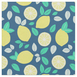 Summer Lemon Pattern in Navy Blue Stof