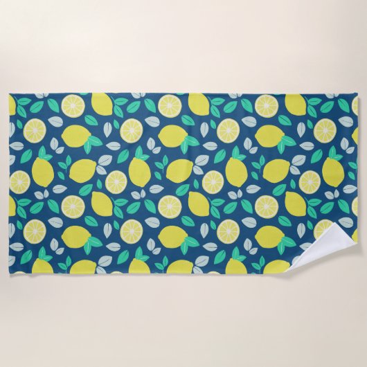 Summer Lemon Pattern in Navy Blue Strandlaken (Voorkant)
