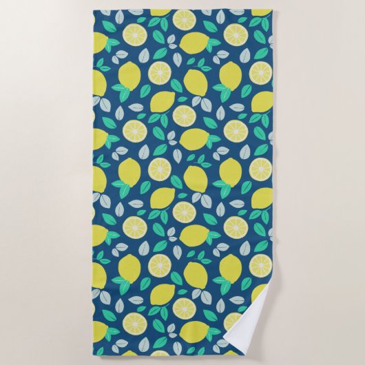 Summer Lemon Pattern in Navy Blue Strandlaken (Voorkant)