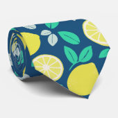 Summer Lemon Pattern in Navy Blue Stropdas (Opgerold)