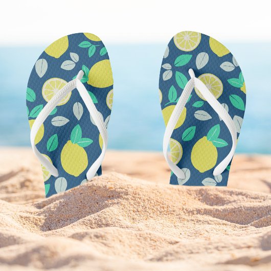 Summer Lemon Pattern in Navy Blue Teenslippers
