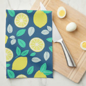 Summer Lemon Pattern in Navy Blue Theedoek (Quarter Fold)