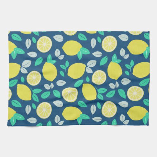 Summer Lemon Pattern in Navy Blue Theedoek (Horizontaal)