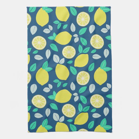 Summer Lemon Pattern in Navy Blue Theedoek (Verticaal)