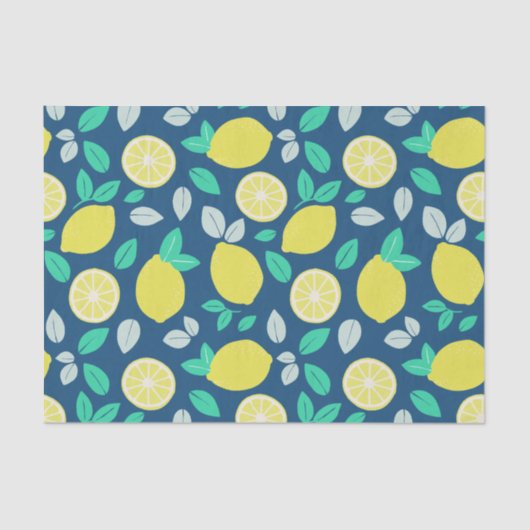 Summer Lemon Pattern in Navy Blue Tissuepapier (Voorkant)