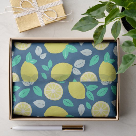 Summer Lemon Pattern in Navy Blue Tissuepapier (Geschenk)