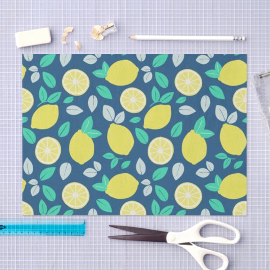 Summer Lemon Pattern in Navy Blue Tissuepapier (Craft)
