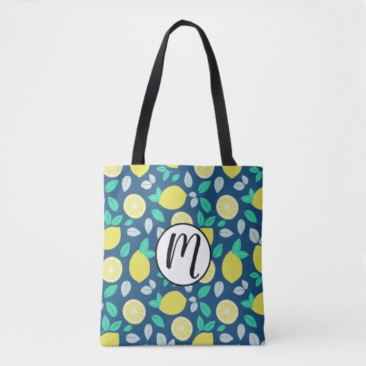 Summer Lemon Pattern in Navy Blue Tote Bag (Voorkant)