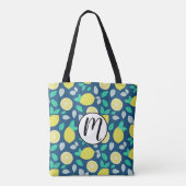 Summer Lemon Pattern in Navy Blue Tote Bag (Achterkant)