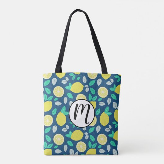 Summer Lemon Pattern in Navy Blue Tote Bag (Achterkant)