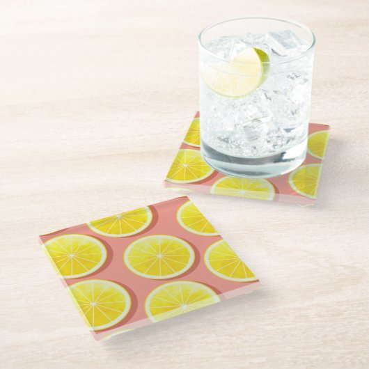 Summer Lemon Slices Pattern Glazen Onderzetter (Schuin)