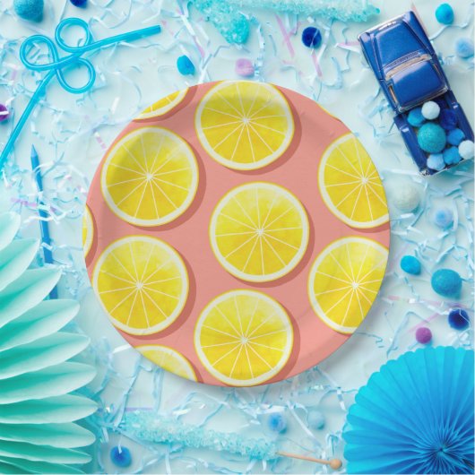 Summer Lemon Slices Pattern Papieren Bordje (Feest)