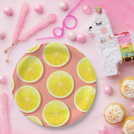 Summer Lemon Slices Pattern Papieren Bordje (Feest)
