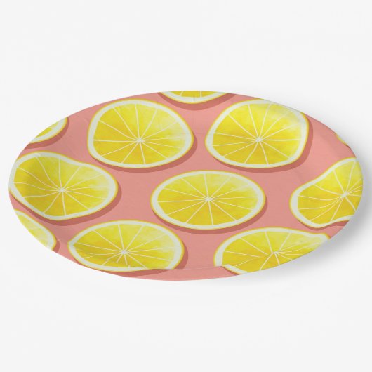Summer Lemon Slices Pattern Papieren Bordje (Gekanteld)