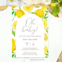 Summer Lemon Waterverf Baby shower Uitnodiging
