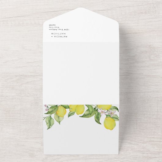 Summer lemon Wedding Seal and Send All In One Uitnodiging (Buitenkant)