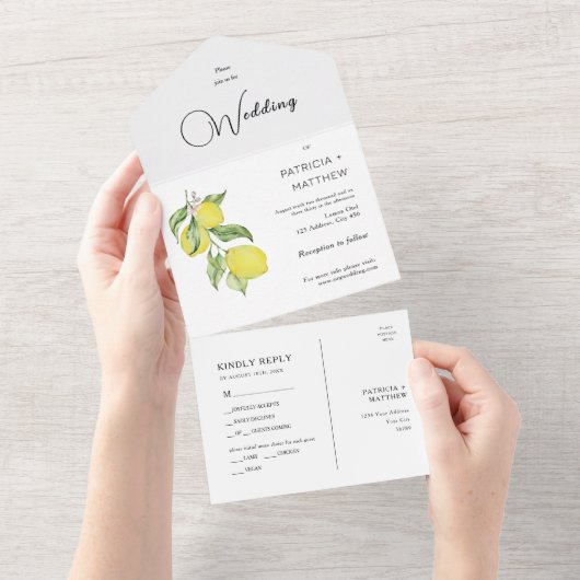 Summer lemon Wedding Seal and Send All In One Uitnodiging (Afscheurbaar)