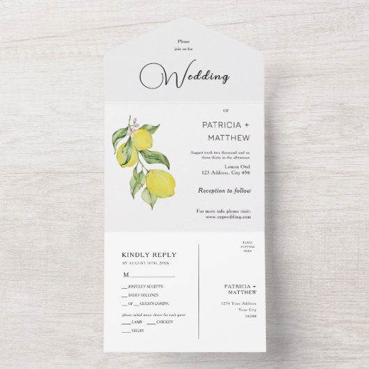 Summer lemon Wedding Seal and Send All In One Uitnodiging (Binnen)