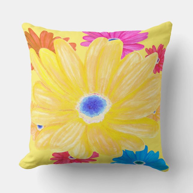 Summer Lemon Yellow Floral Sierkussen (Voorkant)