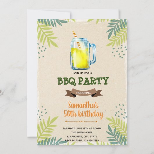 Summer lemonade bbq verjaardagsuitnodiging kaart (Voorkant)
