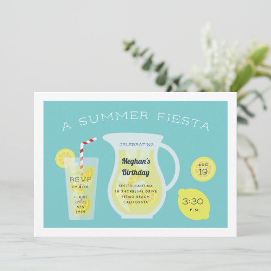 Summer Lemonade Birthday Party Invitation Kaart (Staand voorkant)