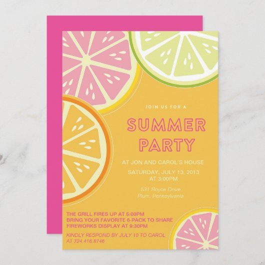 Summer Lemonade Pool Party Kaart (Voorkant / Achterkant)