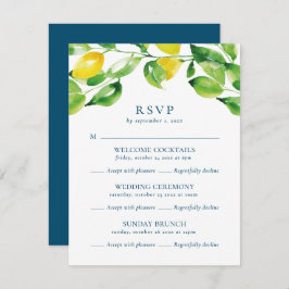 Summer Lemons en Foliage Multi Event Wedding RSVP Kaartje