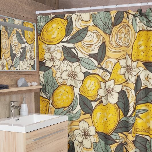 Summer Lemons en White Flowers Douchegordijn